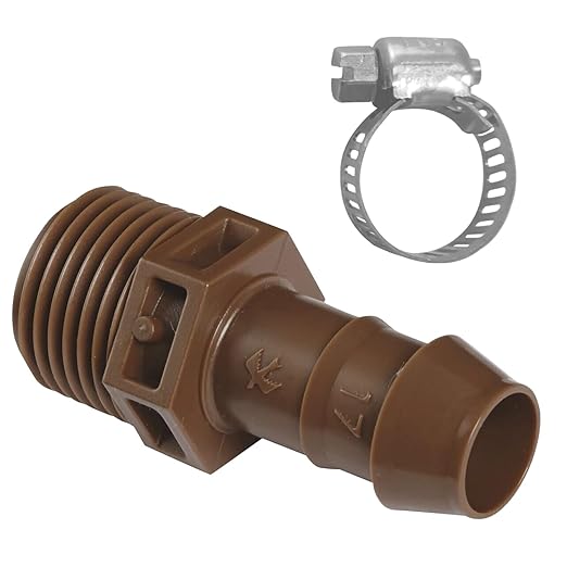 LECTO 1/2" MPT Drip Irrigation Adapter – Fits 1/2" & 5/8" Tubing, Barbed Connector with Stainless Clamp, UV-Resistant (3 Pack)