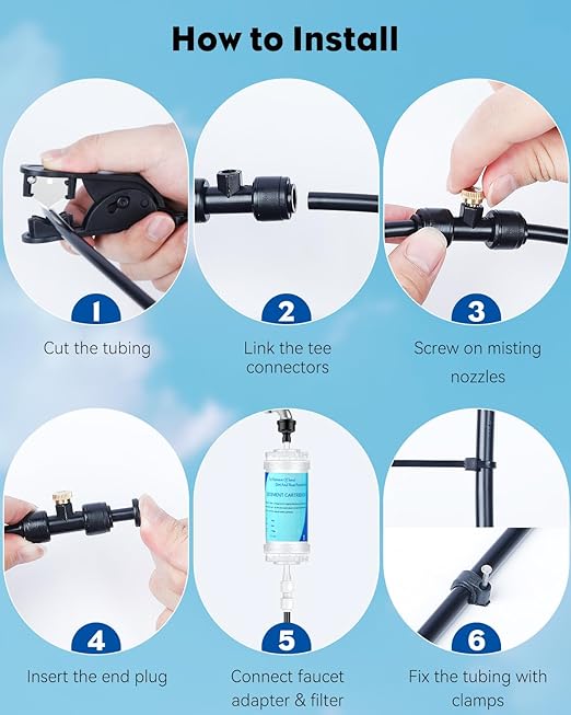 Pawfly Misting System, Misters for Outside Patio 50 ft, Outdoor Misting Cooling System with 15 Brass Mist Nozzles Water Accessories, Patio Mister for Cooling Garden Backyard Greenhouse Trampoline