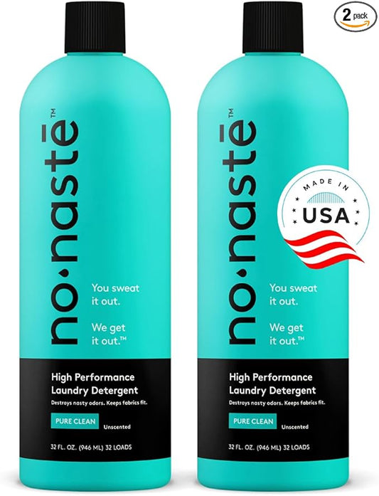 Nonaste Liquid Laundry Detergent - Pure Clean, 32 Fl Oz (Pack of 2) - Activewear Laundry Detergent for Workout Clothes & More - Unscented, Gentle & Color Safe
