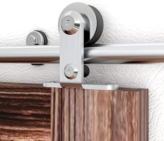 TSMST 9.6FT Sliding Barn Door Hardware Kit, Top Mount Stainless Steel Heavy Duty Sturdy Barn Door Track for Single Wood Door, Slide Smoothly Quietly (T Style)