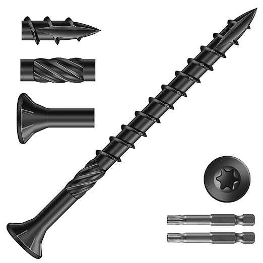 #10 x 2-1/2" Deck Screws (636Pcs) 8lb. Carbon Steel, Black, Flat Head, Rust Resistant epoxy Coated, with T25 Star Bit