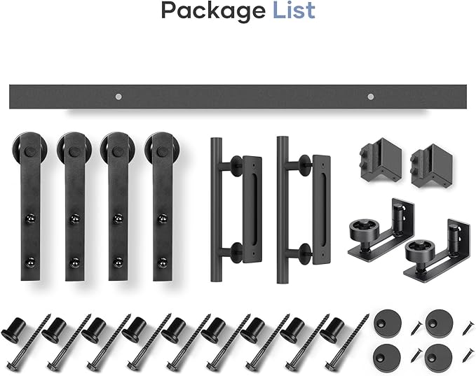 EaseLife 12 FT Double Sliding Barn Door Track and Handle Hardware Kit,Straight Pulley,Slide Smoothly Quietly,Easy Install (12FT Track Kit for 33"~36" Wide Double Door)