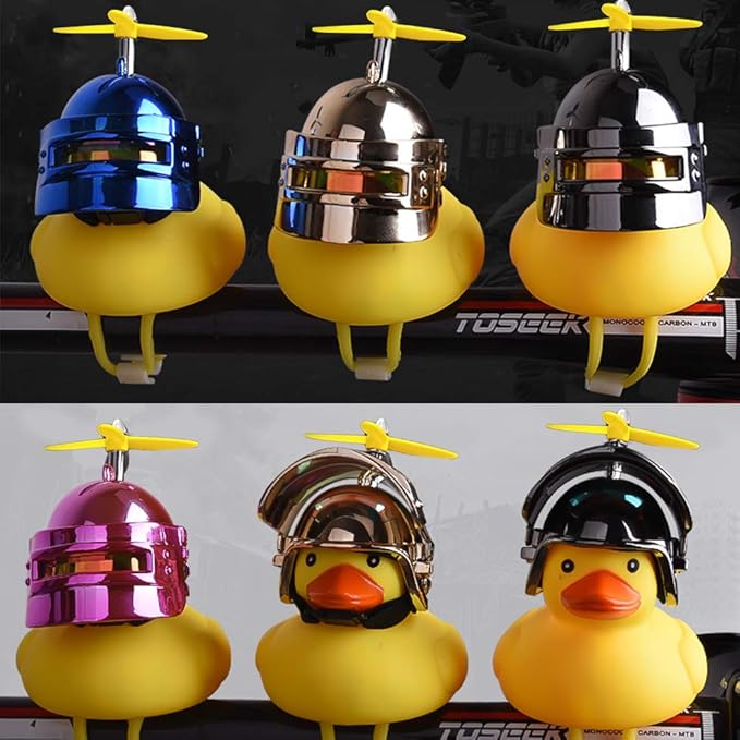 wonuu Rubber Duck Toy Car Ornaments Yellow Duck Car Dashboard Decorations Squeeze Duck Bicycle Horns with Propeller Helmet