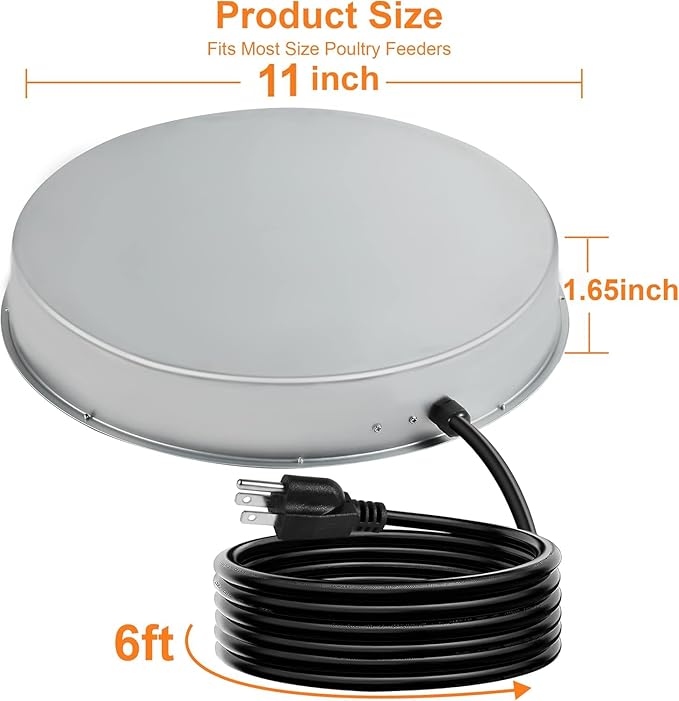 Poultry Chicken Water Heater: Chicken Water Heater Base for Winter, for Plastic/Metal Poultry Watere Under 3 Gallons(11 inch), Heated Waterer for Chickens 125W
