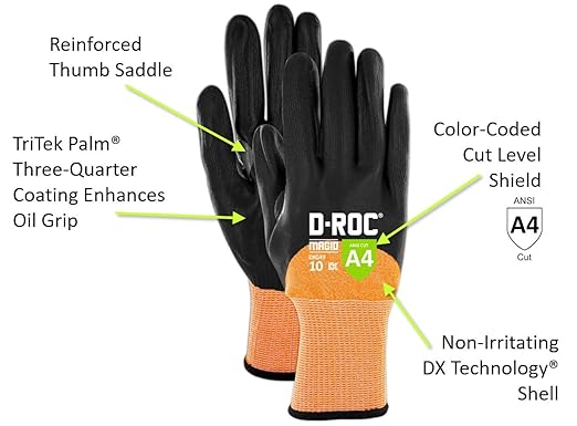 MAGID D-ROC ANSI A4 Oil & Liquid Absorbing TriTek Work Gloves, 72 Pairs, Size 12/3XL (DXG49)