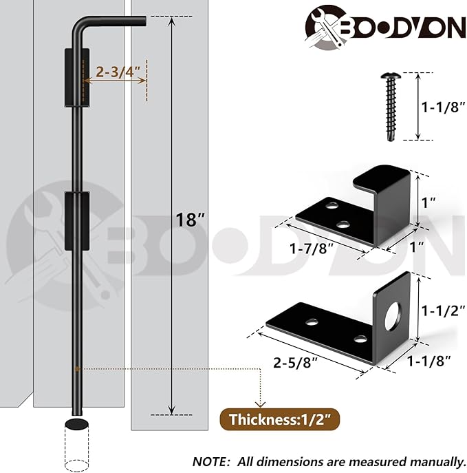 18" Cane Bolt Gate Drop Rod Heavy Duty Gate Hardware, Gate Ground Latch for Wood Metal Vinyl Gates Doors Stopper for Gate Ground, Wrought Iron Gate Latches, Black Finish-2 Pack