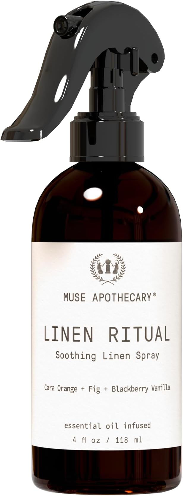 Muse Apothecary Linen Ritual - Aromatic, Soothing, and Relaxing Linen Mist, Laundry and Fabric Spray - Infused with Aromatherapy Essential Oils - 4 oz, Cara Orange + Fig + Blackberry Vanilla,