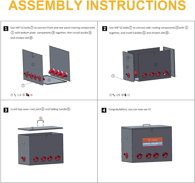 Automatic Chicken Feeder Large Capacity 85lbs Metal Chicken Feeder with Latch & Handle for Chickens, Geese, Ducks, Turkeys, Quails, Weatherproof (10-Port)