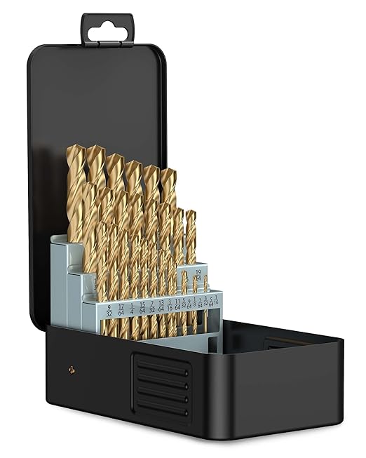 Lichamp 29-Piece HSS Drill Bit Set, High-Speed Steel Drill Bits with Titanium Coating from 1/16" to 1/2" for Metal, Cast Iron and Plastic - Comes with Indexed Steel Case