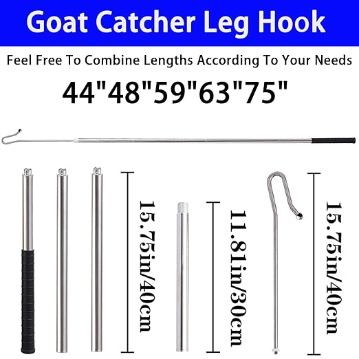 Sheep Goat Catcher Hook, 304 Stainless Steel Sheep Leg Hook Goat Catcher, Length Can Be Adjusted Freely 44"48"59"63"75" Catching Tools, Grab Them Simply and Quickly