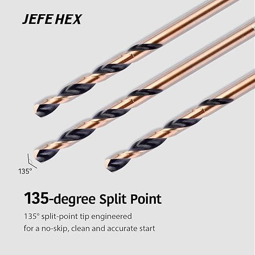 JEFE HEX 12 Pcs 7/32" (Pack of 3, 4 Pack, Total 12) HSS Jobber Twist Drill Bit Set 3 Flats Shank Black and Gold Drill Bits