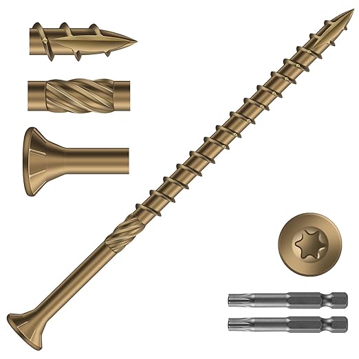 #10 x 3-1/2" Deck Screws (575Pcs) 10lb. Carbon Steel, Yellow, Flat Head, Rust Resistant epoxy Coated, with T25 Star Bit