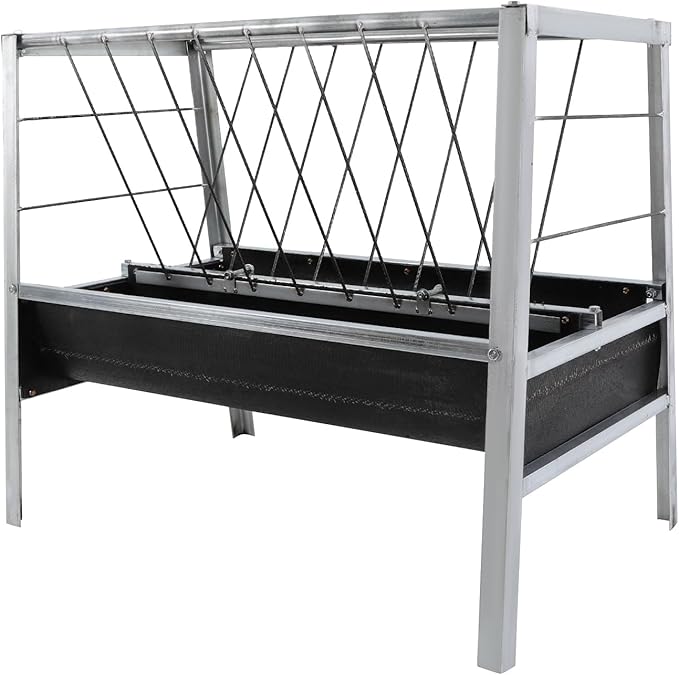 2-in-1 Livestock Feed Trough, Large Capacity Dual-Sided Feeder Galvanized Livestock Rack with Hay & Grain Trough for Sheep Calf Cow Horse
