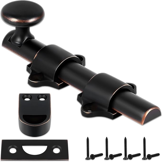 Tandefio Cane Bolt for Gate Heavy Duty Solid Brass Slide Dutch Door Bolt Latch Oil Rubbed Bronze Hardware Locks Attic Latch for Dutch Sliding Barn Door Wooden Fence Metal Gate, Bronze(4 Inch,Brass)