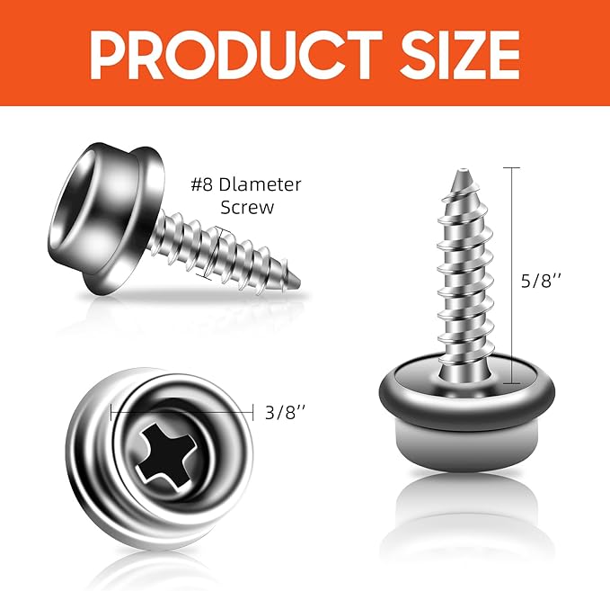 Boat Canvas Snaps, Marine Snaps Stainless Steel, Boat Cover Snaps Stainless Steel Kit With 3/8 Inch Socket Snap Screw (100pcs Sliver)