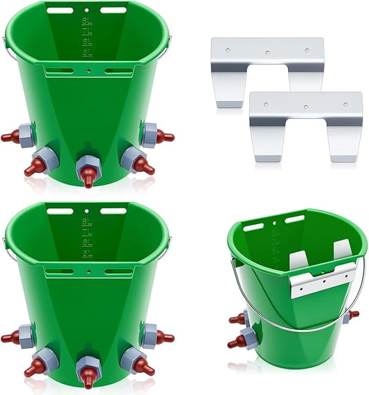 2 Pack 8l Lamb Milk Feed Bucket Multiple Teat Large Capacity Plastic Goat Milk Feeding Bucket Green Animal Feed Pot Lamb Feeder Bottle for Farm Sheep Livestock Cattle Animal(5 Mouths)