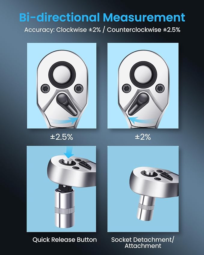 3/4-Inch Heavy Duty Digital Torque Wrench 11~369 ft-lb/15~500Nm, for Heavy Machinery, Construction Equipment & Industrial Assembly, with ±2% Accuracy, Vibration, Buzzer and LED Flash Notification