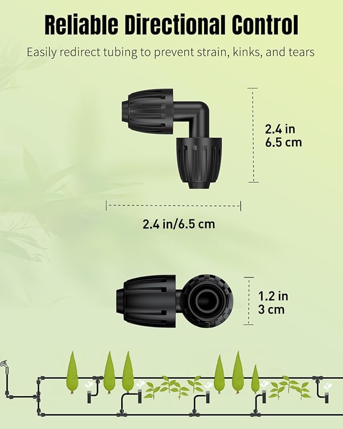 Pawfly 15 Pcs Drip Irrigation Fittings for 1/2 Inch Irrigation Tubing, Barbed Elbow Parts for Garden Irrigation System, 1/2" Drip Line Connectors with Anti-Drop Lock Nuts (1/2" ID x 0.64" OD)