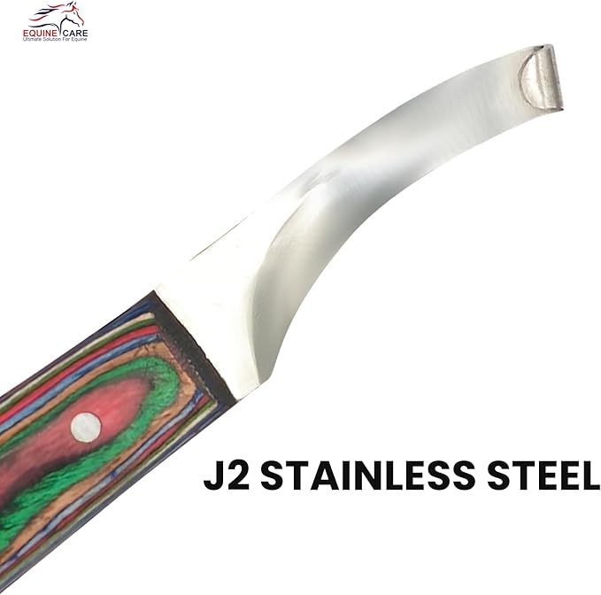 Equine Care Farrier Hoof Knife (Left-Handed) | Razor Sharp J2 Stainless Steel Blade, Ergonomic Handle | Professional Grade Precision Tool for Horse, Cow, Goat & Livestock Hoof Trimming & Shoeing.