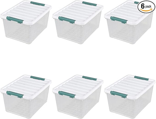 6 Pack 35 Quarts Large Storage Bin with Lid, Clear Plastic Latching Boxes