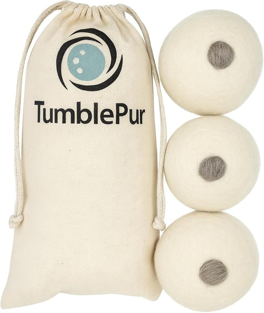 XL Wool Dryer Balls (3-Pack) with Activated Carbon – Odor Eliminating & Fragrance-Free Laundry Deodorizer, Natural Fabric Softener Alternative, Reusable Eco-Friendly Dryer Balls