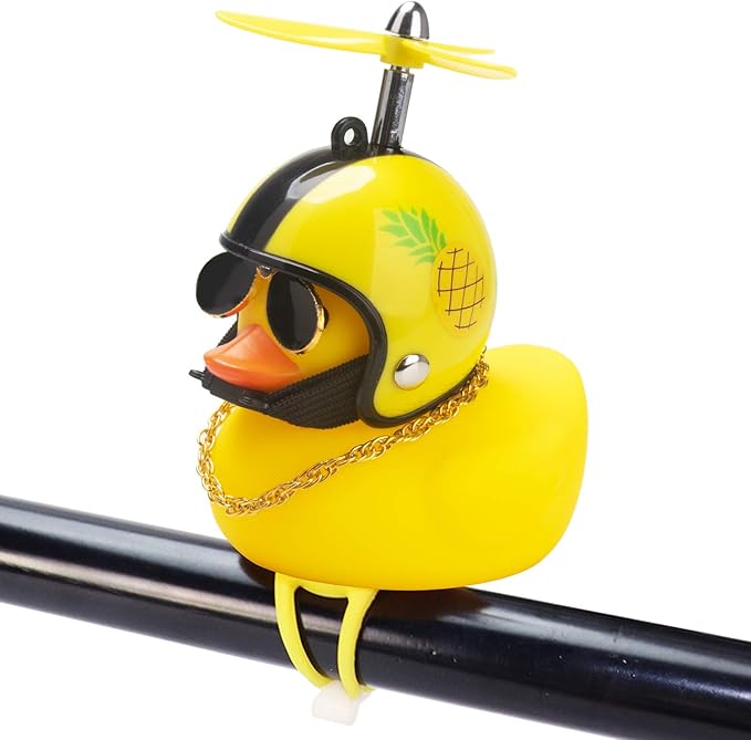 wonuu Rubber Duck Toy Car Ornaments Yellow Duck Car Dashboard Decorations Squeeze Duck Bicycle Horns with Propeller Helmet