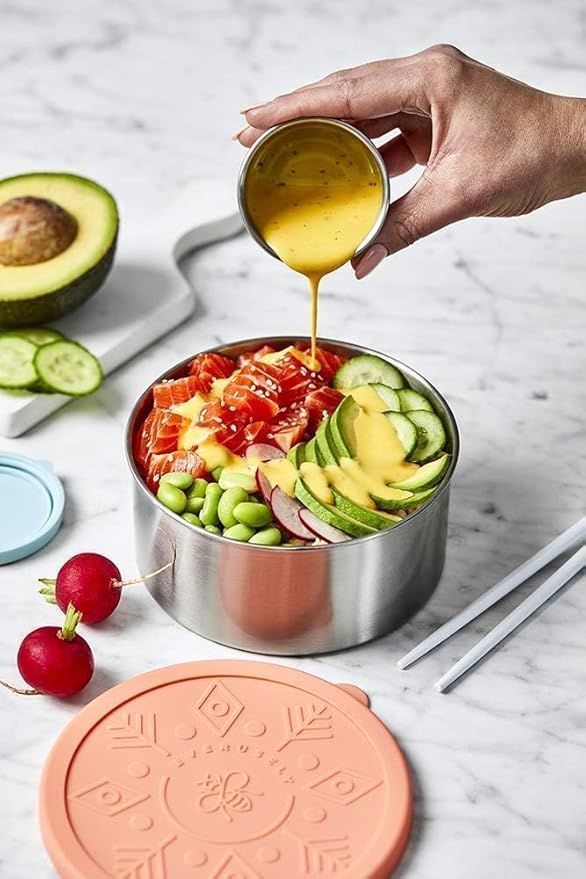 Everusely - Stainless Steel Containers with Lids - Set of 5, Bright Collection - Leakproof Stainless Steel Food Containers - Nesting Snack Holders - Metal Lunch Box - Portable & Reusable Meal Kit