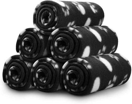 Comsmart Dog Blankets for Small Dogs, 6 Pack Puppy Blanket Cute Paw Print Pet Blanket for Dog, Puppy, Cat, Kitten, 24x28 inches, Black