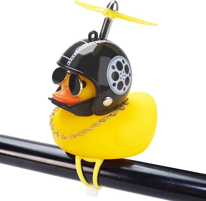 wonuu Rubber Duck Toy Car Ornaments Yellow Duck Car Dashboard Decorations Squeeze Duck Bicycle Horns with Propeller Helmet