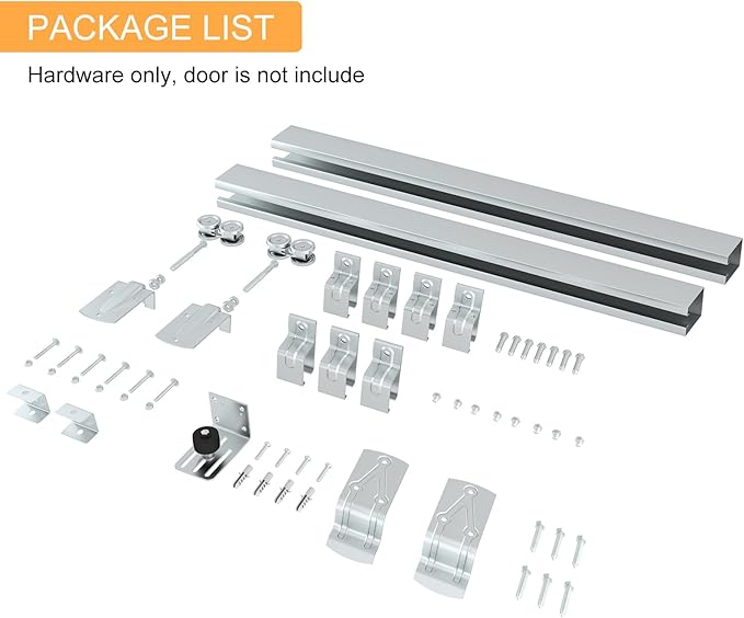 JUBEST 5FT Box Rail Exterior Barn Door Hardware Kit, Heavy-Duty Silver Sliding Barn Door Track System, Wall Mount Door Hardware Kits (Door Not Included)