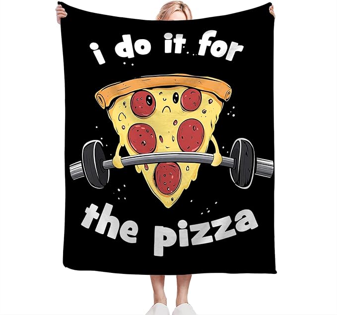 Funny Pizza Blanket Gifts for Girls Boys Soft Warm Plush Cute Pizza Barbell Weightlifting Sport Throw Blanket Flannel Fleece Fuzzy Blankets for Kids Lover Bed Couch Living Room Decor 60"X50"