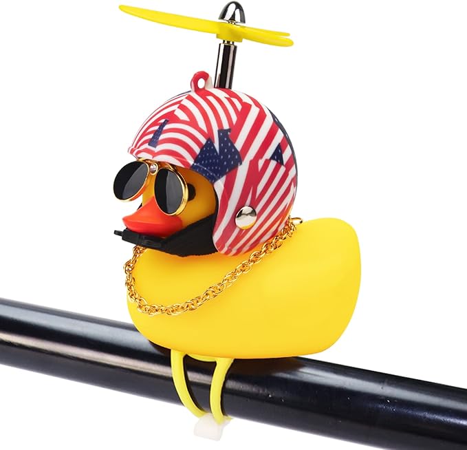 wonuu Rubber Duck Toy Car Ornaments Yellow Duck Car Dashboard Decorations Squeeze Duck Bicycle Horns with Propeller Helmet