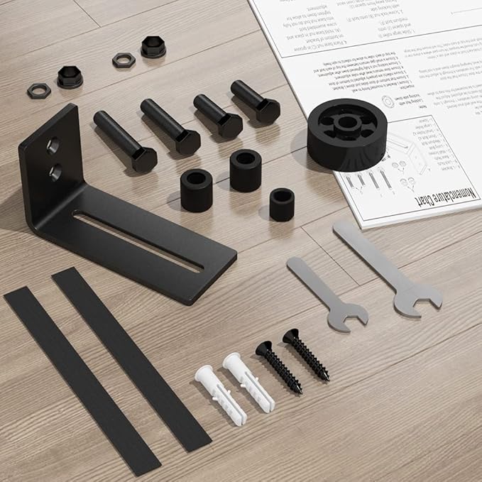 SKYSEN 2 Pack Barn Door Floor Guide Wall Mount Stay Roller,8 Setup Options, Flush Bottom,Black Powder Coated,Felt Strip, Countersunk Holes for Barn Door(706-2 Pack)