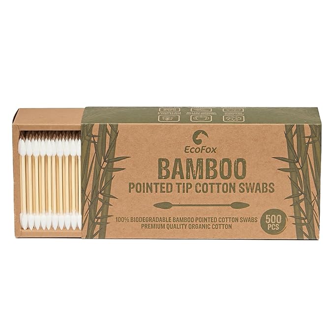 Precision Tip Cotton Swabs 500 Count | Compostable & Pure Cotton Pointed Bamboo Swabs | Plant-Sourced Materials | Perfect for Nails & Makeup, Fine Cleaning, Arts & Crafts