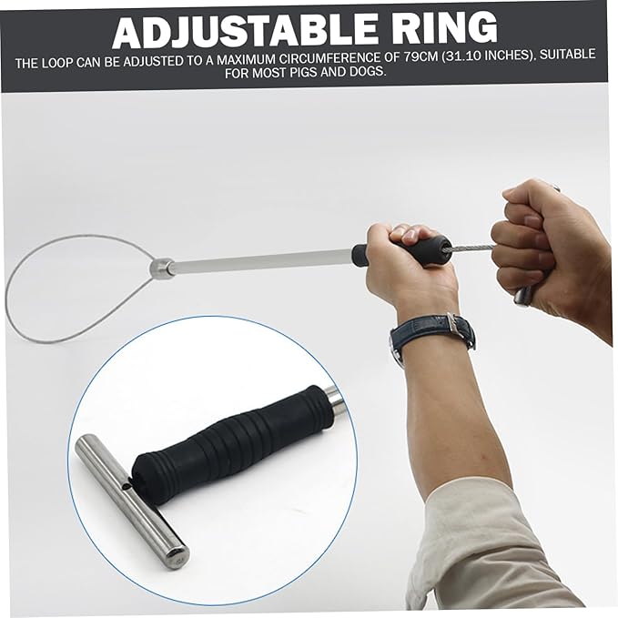 Animal Catch Pole, 19in Stainless Steel Adjustable Ring Catcher for Dog Pig Control, Heavy Duty Farm Animal Handling Tool