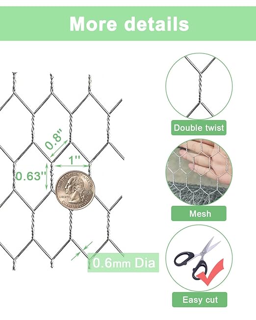 Garden Poultry Chicken Wire Netting - 48 '' × 100 ' Garden Fence Animal Barrier, Chicken Wire for Crafts, 1 inch Mesh Poultry Netting Fence, Pet/Rabbit/Chicken Wire Fencing