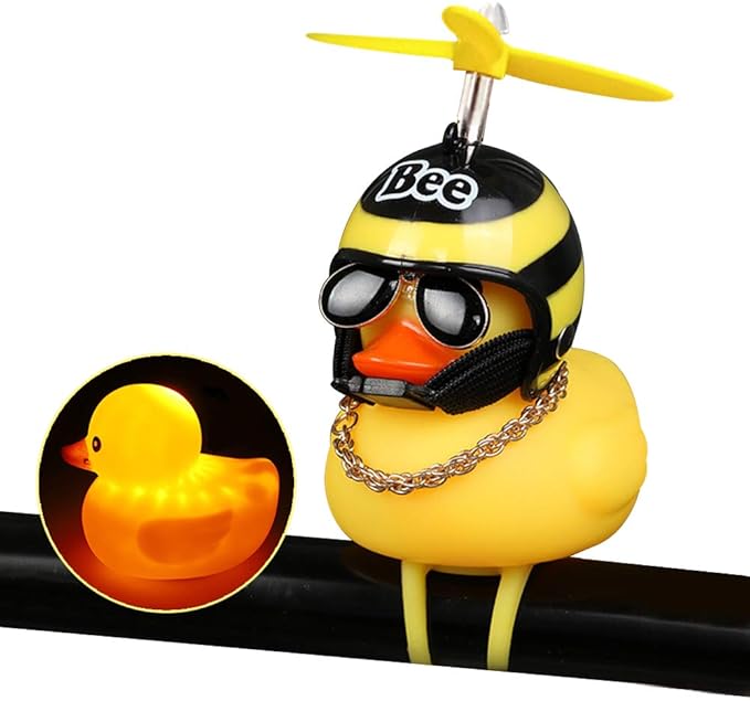 wonuu Rubber Duck Toy Car Ornaments Yellow Duck Car Dashboard Decorations Squeeze Duck Bicycle Horns with Propeller Helmet