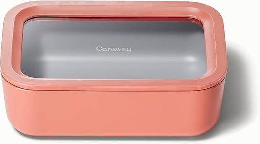 Caraway Glass Food Storage - 6.6 Cup Glass Container - Ceramic Coated Food Container - Non Toxic, Non Stick Lunch Box Container with Lids - Dishwasher, Oven, & Microwave Safe - Perracotta
