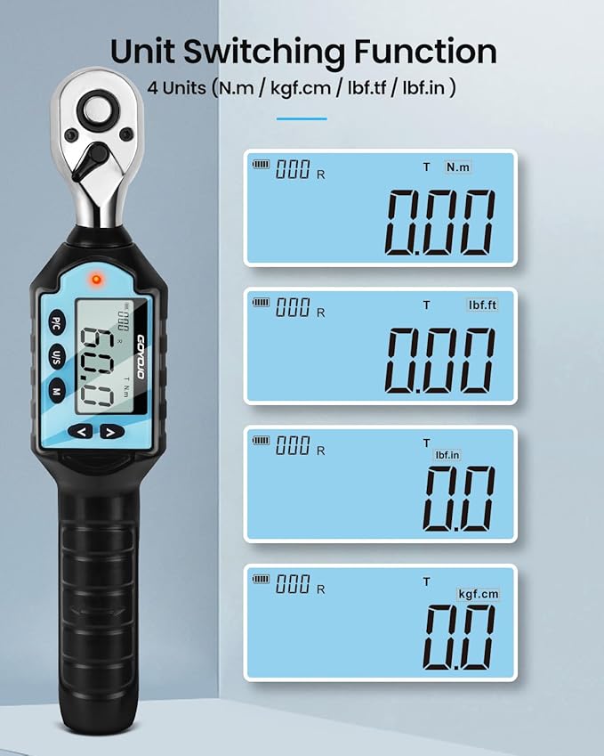 GOYOJO Digital Torque Wrench, 1-10Nm (0.74-7.37 ft-lb) High-Precision 1/4-Inch Drive, Durable Tool for Bicycles, Motorcycles, Home Appliances, and DIY Projects