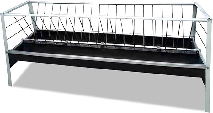 5 Ft Long Livestock Feeder, Heavy Duty Steel 2 in 1 Grain Hay Feeder 21 Gallon Multiple Sided Outdoor Pasture Hay Rack Strong Durable for Goats, Sheep, Cattle and Po(Color:Leather Bottom Trough)