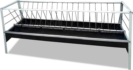 5 Ft Long Livestock Feeder, Heavy Duty Steel 2 in 1 Grain Hay Feeder 21 Gallon Multiple Sided Outdoor Pasture Hay Rack Strong Durable for Goats, Sheep, Cattle and Po(Color:Leather Bottom Trough)