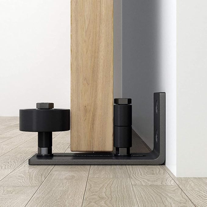 WINSOON Sliding Barn Door Floor Guide Wall Mounted Hardware for Flush Bottom Adjustable Stay Rollers, Set of 2,8 Setup Options, Smooth Wheels Fit Most Closet Pocket Doors, Black