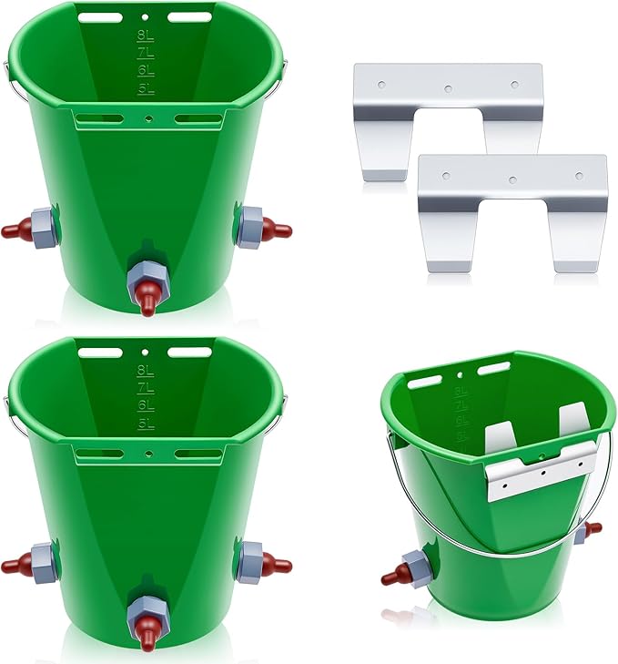 2 Pack 8l Lamb Milk Feed Bucket Multiple Teat Large Capacity Plastic Goat Milk Feeding Bucket Green Animal Feed Pot Lamb Feeder Bottle for Farm Sheep Livestock Cattle Animal(3 Mouths)