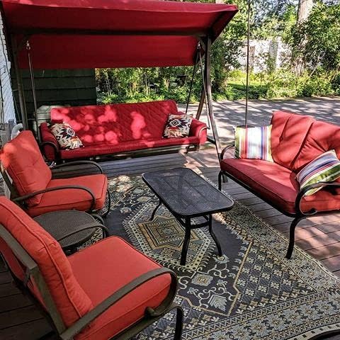 Mad Mats Traditional Outdoor Rug, Reversible Plastic Mat (4' x 6', Oriental Turkish - Black/Brown)