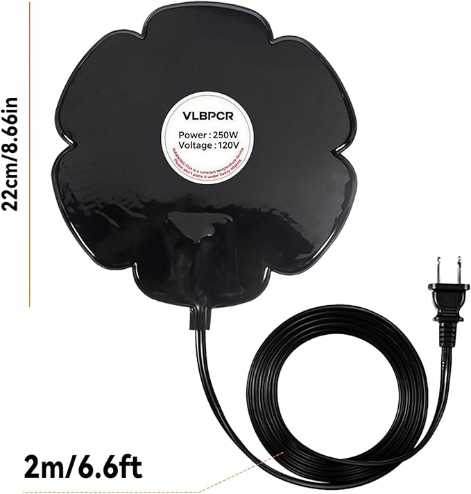 2Pcs 250W Heated Bird Bath for Outdoors Winter, 8.7-inch Submersible Bird Bath Heater with Thermostat, Heating Plate & 6.6ft Cord for Garden Yard Patio