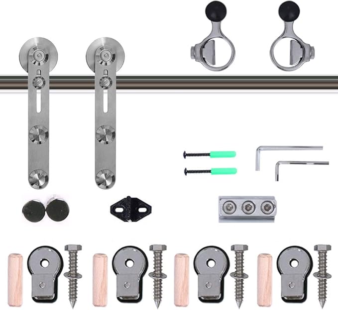 TSMST 7FT Sliding Barn Door Hardware Kit, Stainless Steel Heavy Duty Sturdy Barn Door Track for Single Wood Door, Slide Smoothly Quietly (I Style)
