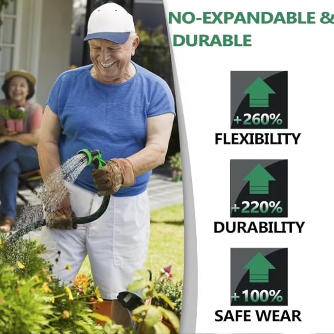150 ft Garden Hose - 2025 New Flexible Garden Hose with 10-Function Spray Gun, Pure Brass 3/4" Fittings - Lightweight, Durable, and Kink-Free, 150ft Water Hoses for Gardening(Green Black)