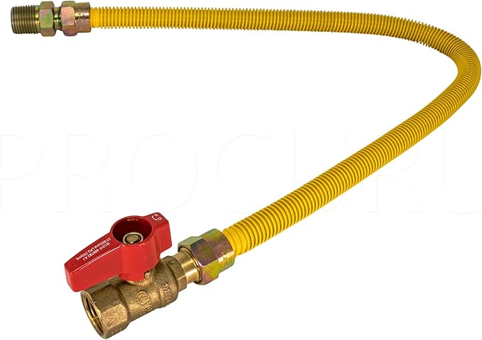 [10-Pack] PROCURU Wholesale 1/2" OD x 18" (1.5Ft) x 1/2"MIP x 1/2" Straight Valve Flexible Gas Connector, Yellow-Coated Stainless Steel Tubing for Dryer, Grill, Water Heater (Red-6G1218-SV-10P)