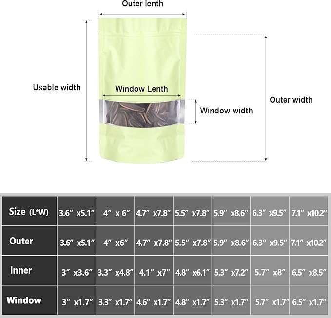 4"x6" 120pcs Mylar Bags for Food Storage,Smell Proof Bag with Matte Window Resealable Food Storage Bags for Small Business, Stand-up Foil Pouch Packaging Freeze Dried Candy Bag(Beige)