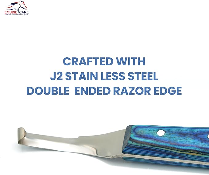 Equine Care Right-Handed Hoof Knife – Double-Ended Farrier Hoof Trimmer with Ultra-Sharp J2 Stainless Steel Blade, Ergonomic Handle – Professional Farrier Tool for Horses, Cows & Farm Livestock